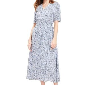 Loft Floral Blue White Midi Jungle Jacquard‎ Wrap Midi Dress Size 6 Small New